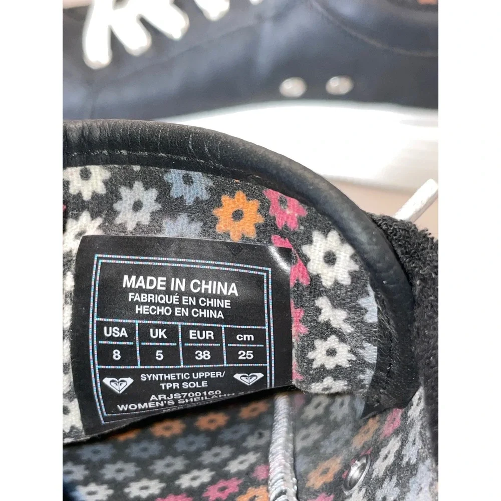 Roxy Surf Women Black Platform Sneakers Low Top Floral Insole White Laces